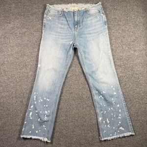 Free People Jeans Womens 26 Blue Bleach Splatter Raw Hem Straight Leg 61855